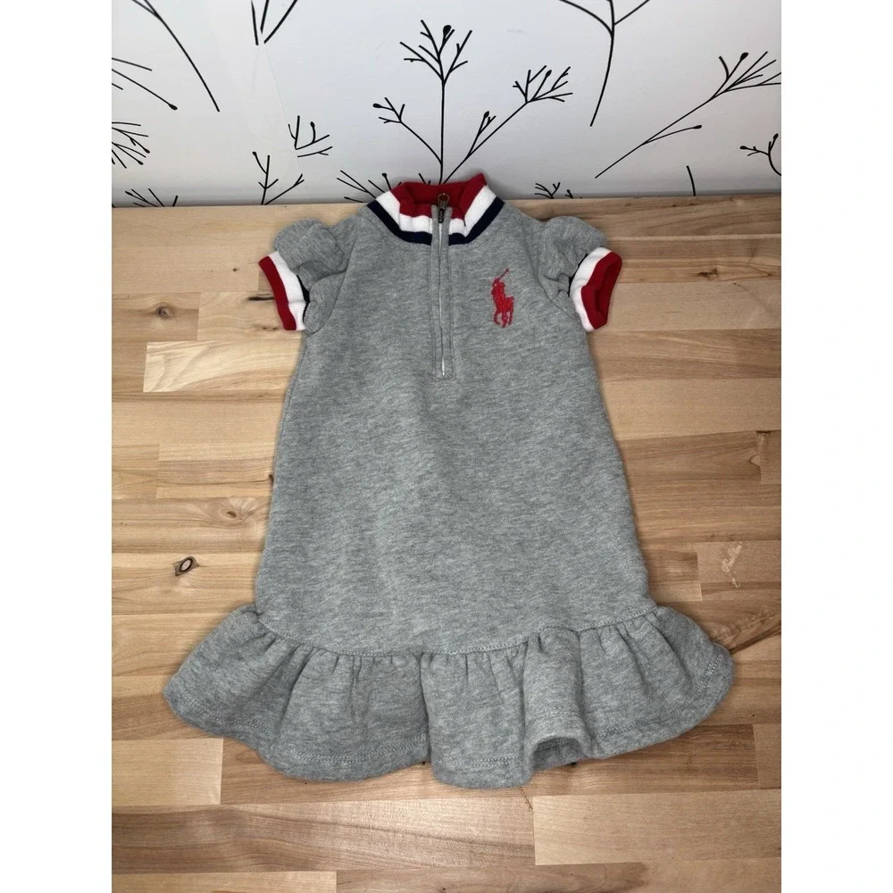 VTG Ralph Lauren Polo USA Gray Half Zip Ruffled Dress 9M